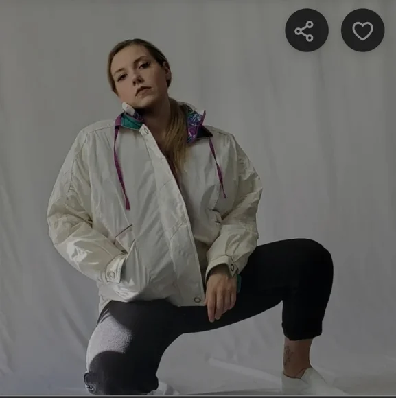 Vintage Izzi Ski Puffer Jacket Coat Womens M White Purple Teal 80s 90s Rare - Picture 6 of 13